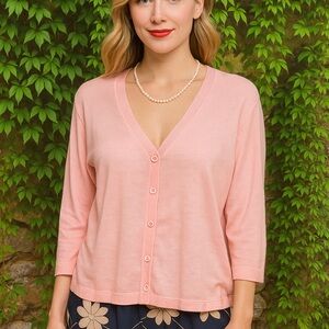 SUNDANCE Pale Peach Linen Quiet Luxury Lightweight Cardigan, XL